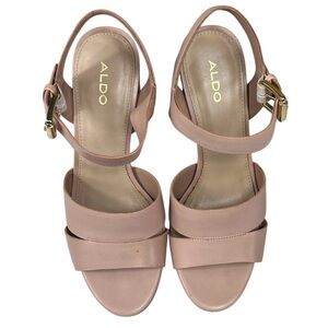 ALDO Caparosa Bone Leather Blush Pink Ankle Strap Block Heel Sandals Open Toe
